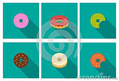 Donut icons in flat style, vector Vector Illustration
