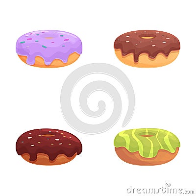 Donut icons set cartoon vector. Glazed colorful sweet donut Vector Illustration