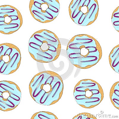 Blue donut illustration vector seamless pattern Vector Illustration