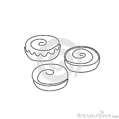Donut one line art. Continuous line drawing of bun, cake, muffin. Vector Illustration