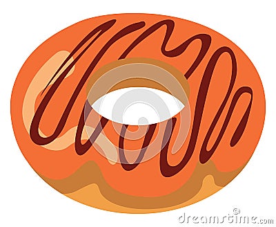 Donut with orange cream and caramel, icon Vector Illustration