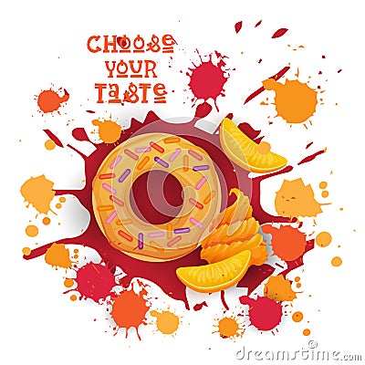 Donut Peach Colorful Dessert Icon Choose Your Taste Cafe Poster Vector Illustration