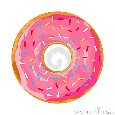 Donut with pink glaze. Vector Illustration