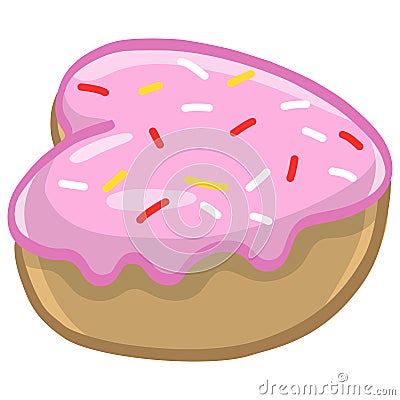 Donut Pink Heart Shaped with Sprinkles Vector Illustration Vector Illustration