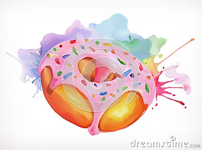 Donut with pink icing vector illustration Cartoon Illustration