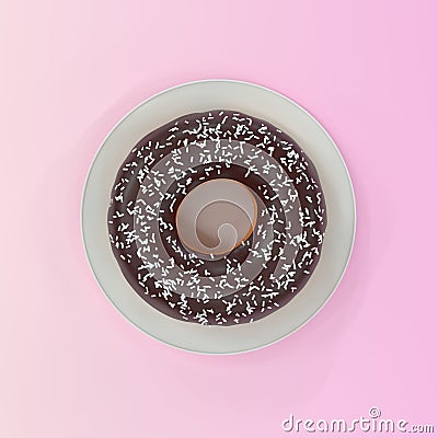 Donut on a plate on a pink background Cartoon Illustration