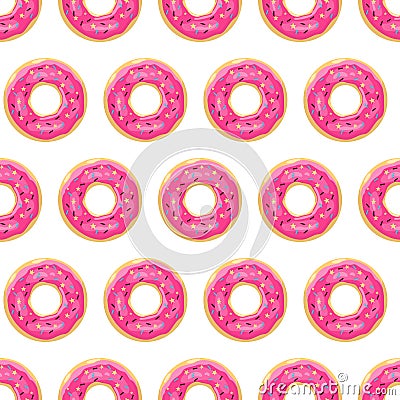 Donut seamless pattern. Pink glazed donuts. Vector illustration Vector Illustration