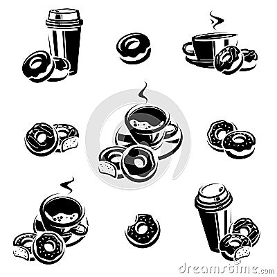 Donut set. Donuts collection icons and elements. Vector Vector Illustration