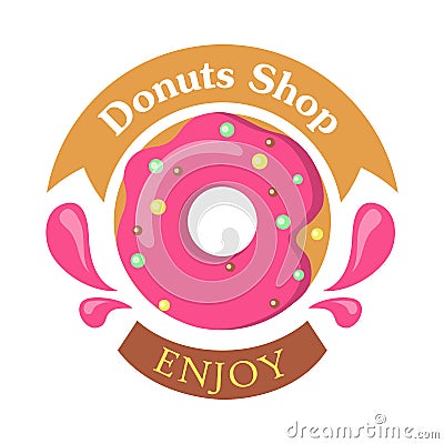 Donut Shop Logo Icon Enjoy. Tasty Glazing. Vector Vector Illustration