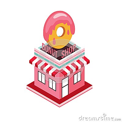 Donut shop Modern isometric flat design style Food shopping industry Cartoon Illustration