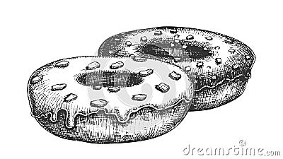 Donut Sweet Breakfast Dessert Hand Drawn Vector Vector Illustration