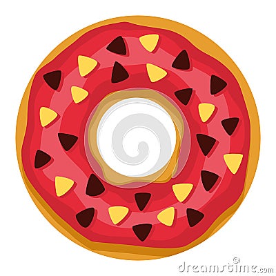 Donut. Top view sweet dessert into glaze for menu design, cafe decoration or delivery box. Candy food with sprinkles Vector Illustration
