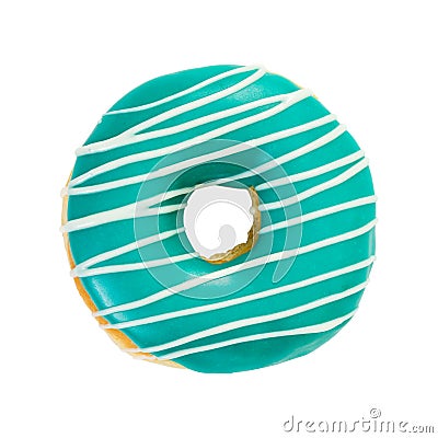 Donut turquoise color with white stripes Stock Photo