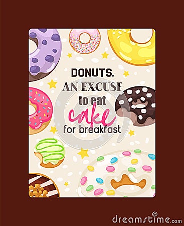 Donut vector doughnut food glazed sweet dessert with sugar chocolate in bakery illustration backdrop set of colorful Vector Illustration