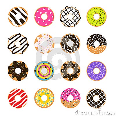 Donut vector set isolated on white. Doughnut glazed collection. Vector Illustration