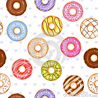 donut vector set, tasty sweets illustration seamless background Vector Illustration