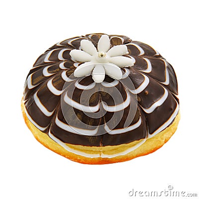 Donut with white marzipan flower Stock Photo