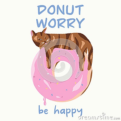 Donut worry, be happy with lazy cat. Stock Photo