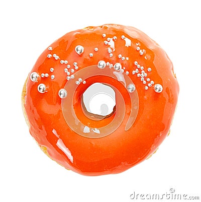 Donut with yellow glossy mirror glaze isolated on white Stock Photo