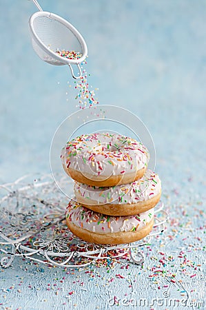 Donuts on a blue background Stock Photo