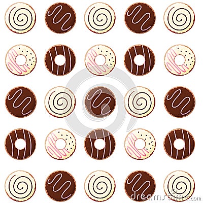 donuts colored icing chocolate food pattern vector Vector Illustration