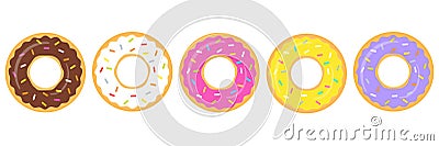 Donuts colorful vector set isolated on white background. Sweet donuts collection. Vector Illustration