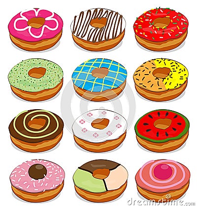 Donuts cute Collection Set Vector Illustration