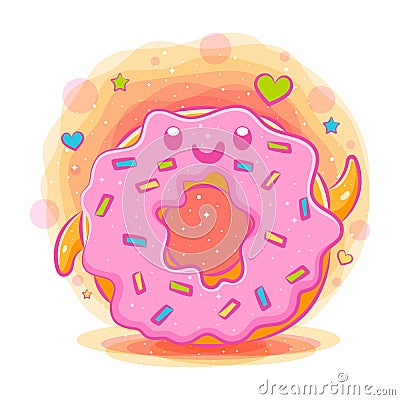 Donuts cute kawaii cartoon Vector Illustration