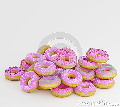 Donuts decorated icing and sprinkles on white background Stock Photo