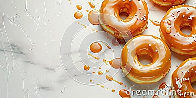 Donuts dipped in caramel glaze on a light background with copy space Stock Photo