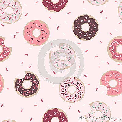 Donuts Graphic Seamless Pattern on Pink Background Vector Illustration