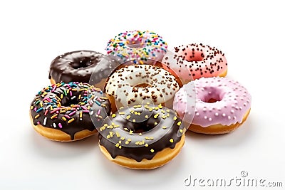 Donuts Isolated on Transparent Background: Chocolate, Glazed, Sprinkled. AI Stock Photo