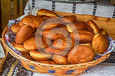 Donuts made home in the wicker basket Stock Photo