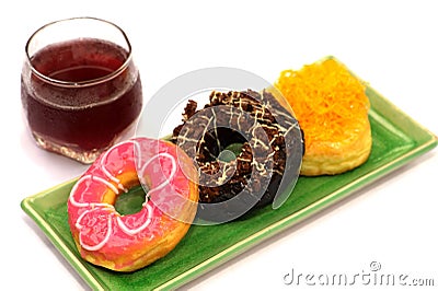 Donuts are many flavors very delicious. Stock Photo