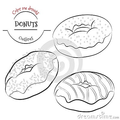 Donuts outline set. Collection of contour donuts with different Vector Illustration