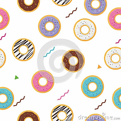 Colorful seamless background with donuts pattern Vector Illustration