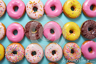 Donuts pattern. Top view of assorted glazed donuts. Colorful donuts Stock Photo