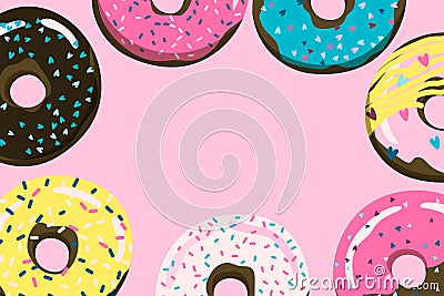 Donuts pink background for cover, postcard, banner etc Vector Illustration