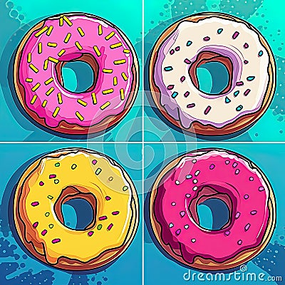 Donuts poster design in Pop Art style. Ai generative Cartoon Illustration