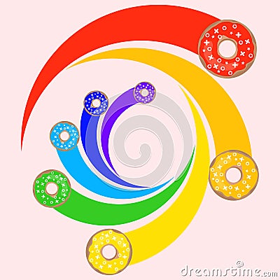 Donuts in rainbow colors, abstract circular donuts Vector Illustration