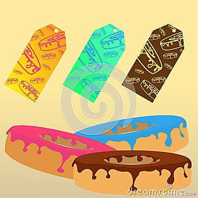 Donuts with ready to use stickers for sale. Vector Illustration