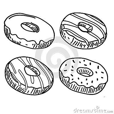 Donuts vector black line art Hand drawn illustration Vector Illustration