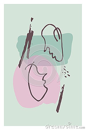 Doodle abstract woman and man face one line drawing. Portret minimalistic style. Creative minimalist hand painted abstract Vector Illustration