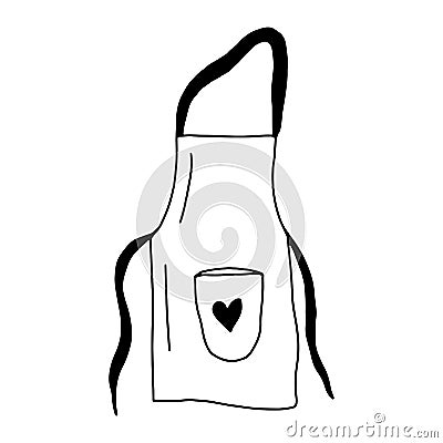 Doodle apron on an isolated white background. Cooking, recipes, tools for the kitchen. Bakery set hand drawn. Stock vector Vector Illustration