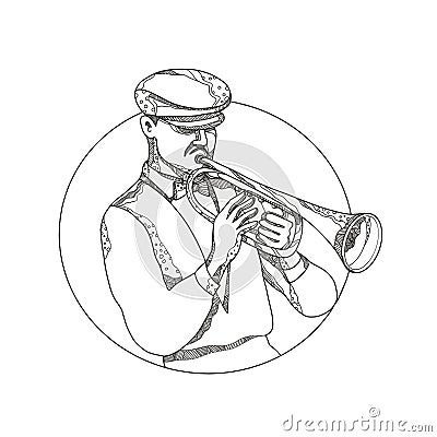Jazz Musician Playing Trumpet Doodle Art Vector Illustration