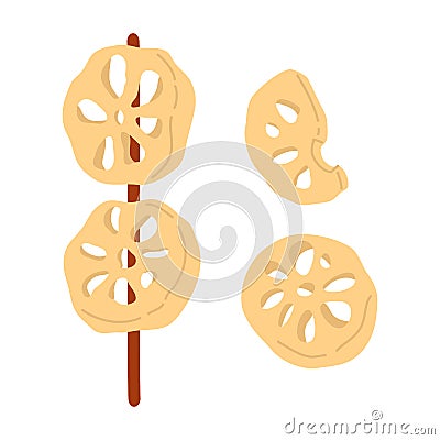 Doodle asian food lotus root skewers Vector Illustration