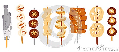 doodle asian food yakitori,kushikatsu Vector Illustration