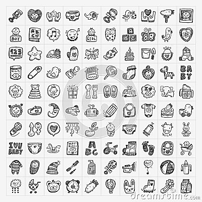 Doodle baby icon sets Vector Illustration