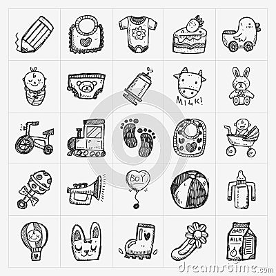 Doodle baby icon sets Vector Illustration