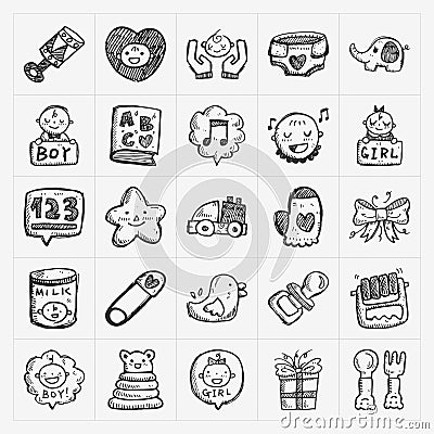 Doodle baby icon sets Vector Illustration